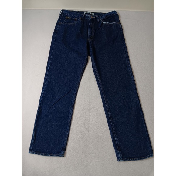 Lee Other - Lee Mens Regular Fit Straight Jeans Blue Dark Wash Denim 36x32 Classic Logo
